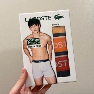 NWB Lacoste Men's Cotton Stretch Big Croc Print Briefs Trunks Underwear, 3-Pack